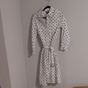 STAUD White and Black Polka Dot Long Sleeve Dress